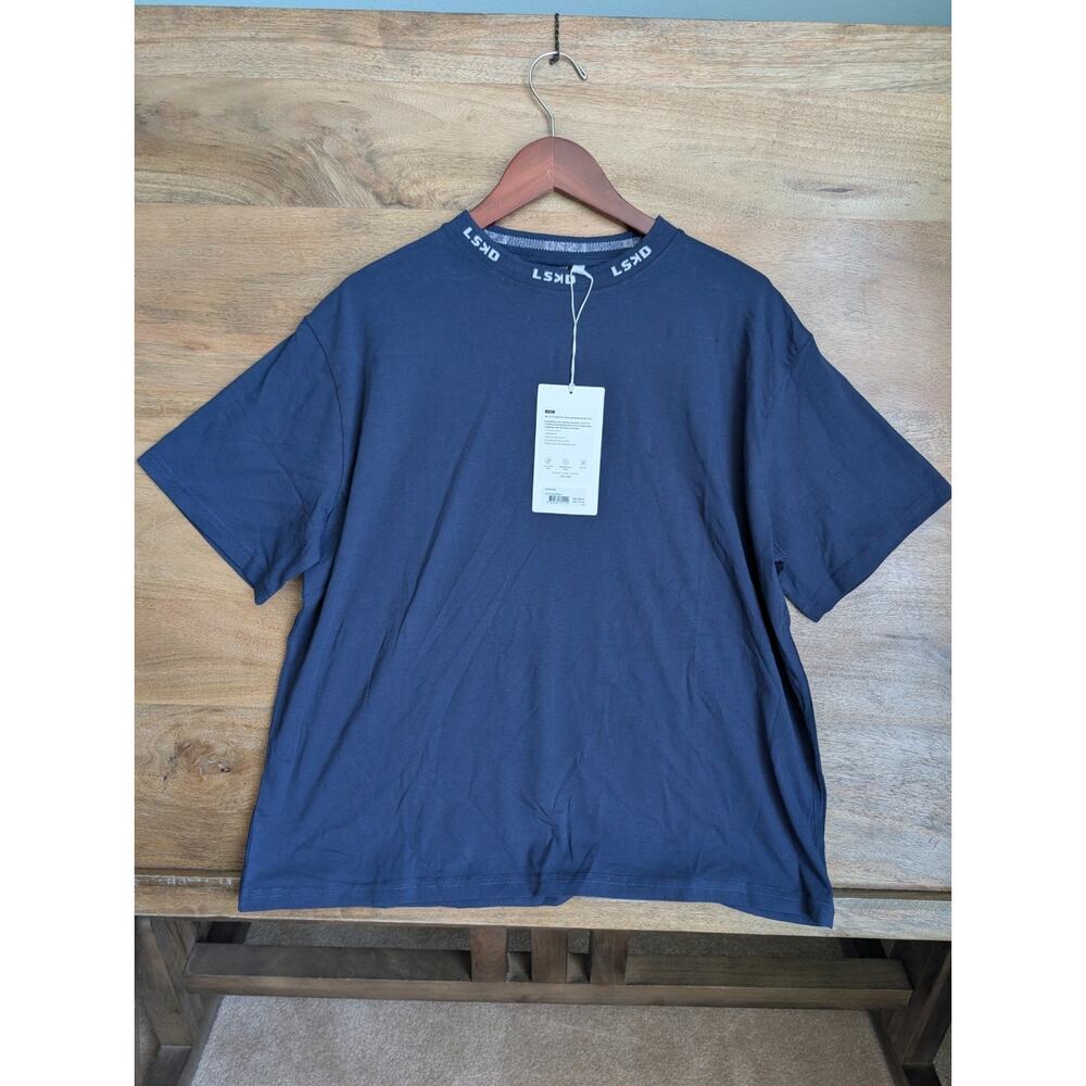 NWT LSKD Go-To FLXCotton Oversize Deviation T Shirt Men S Navy Blue Short Sleeve